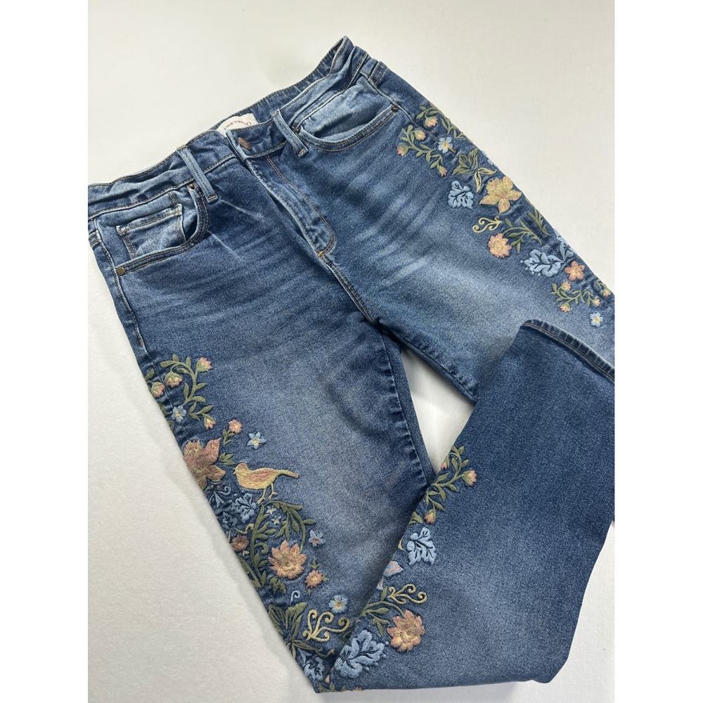 Driftwood Audrey Embroidered Bird Vale Straight Jeans Sz 28 Blue Denim Sundance - Picture 5 of 14